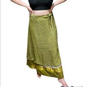 Sari 100% Silk wrap maxi skirt boho Cottagecore